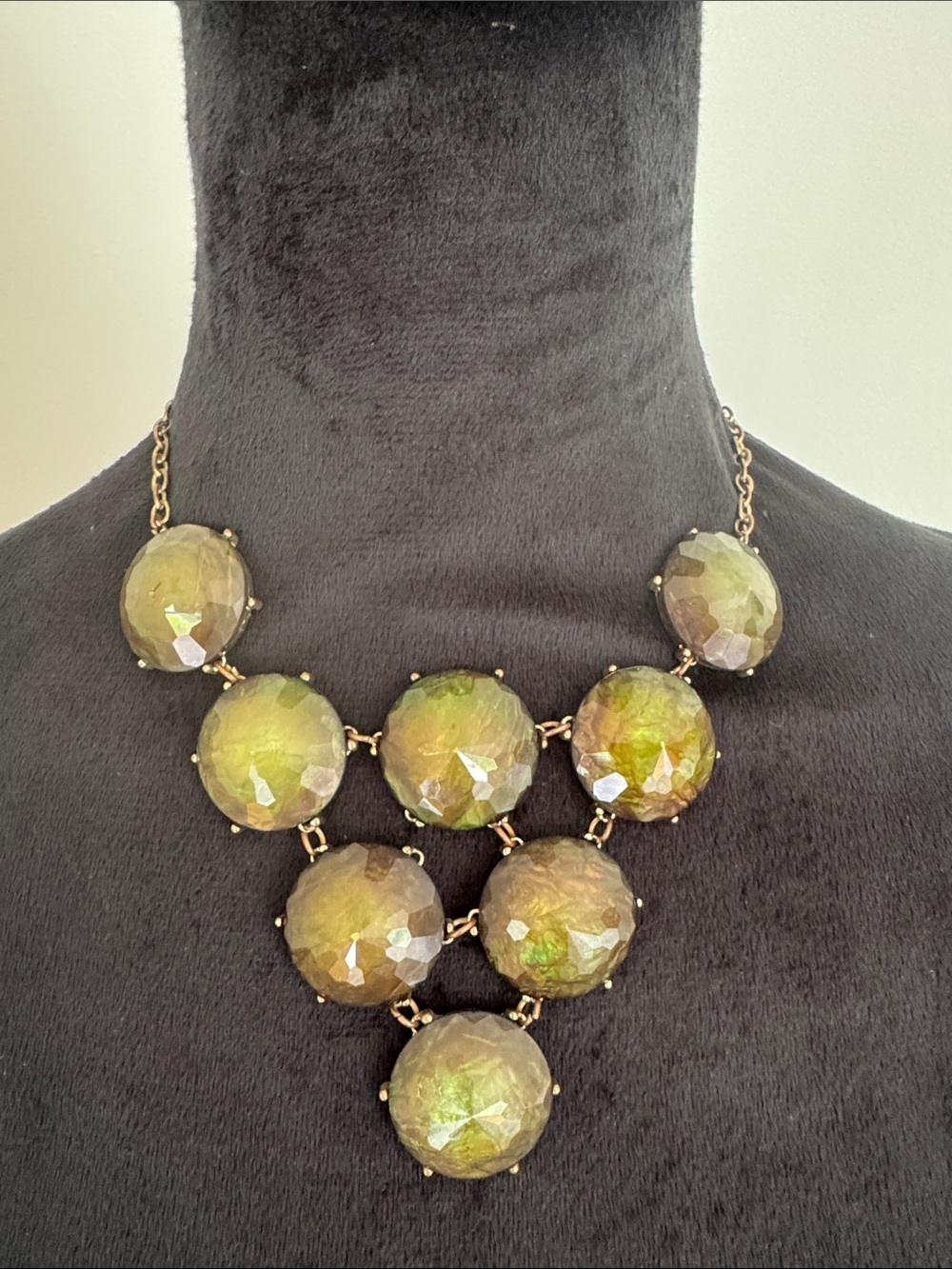 Faceted Olive Green Statement Bib Necklace